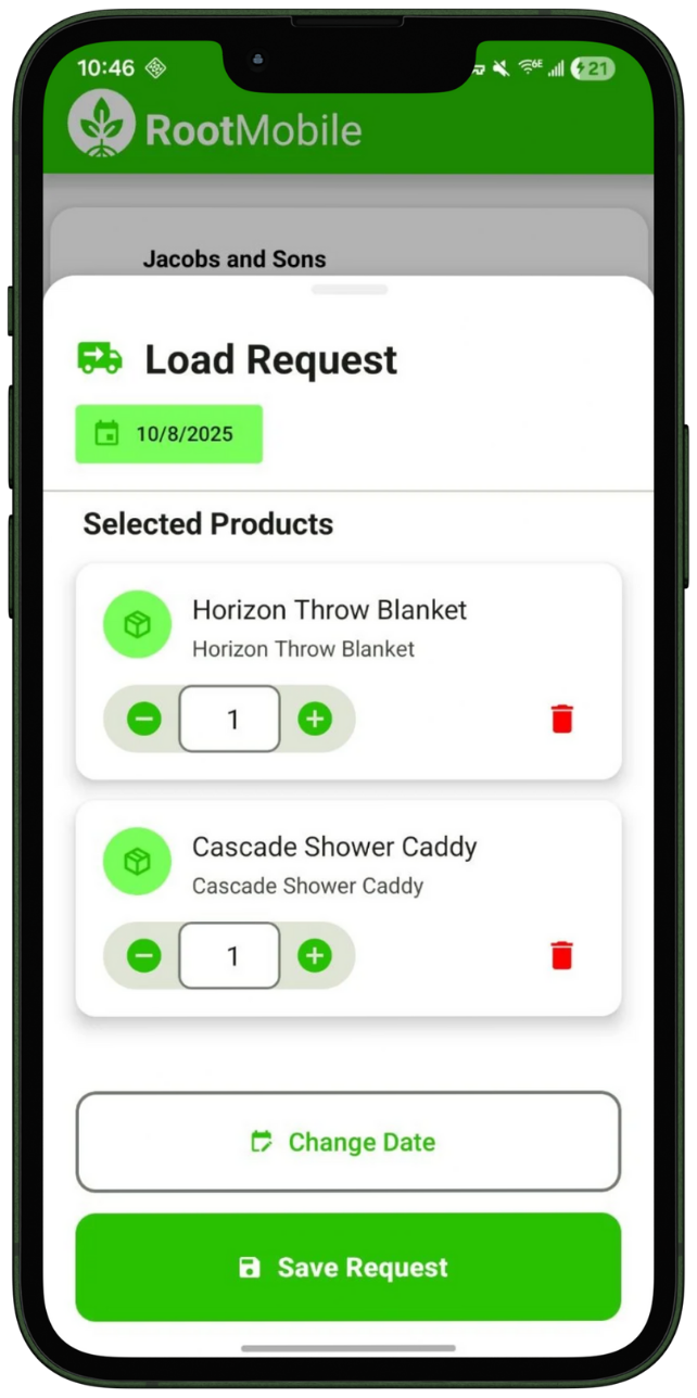 Inventory Management - Mobile app showing load requests and inventory tracking features