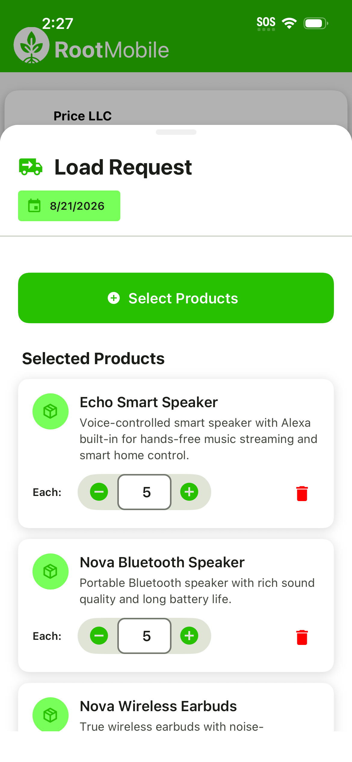 Inventory Management - Mobile app load request and inventory tracking