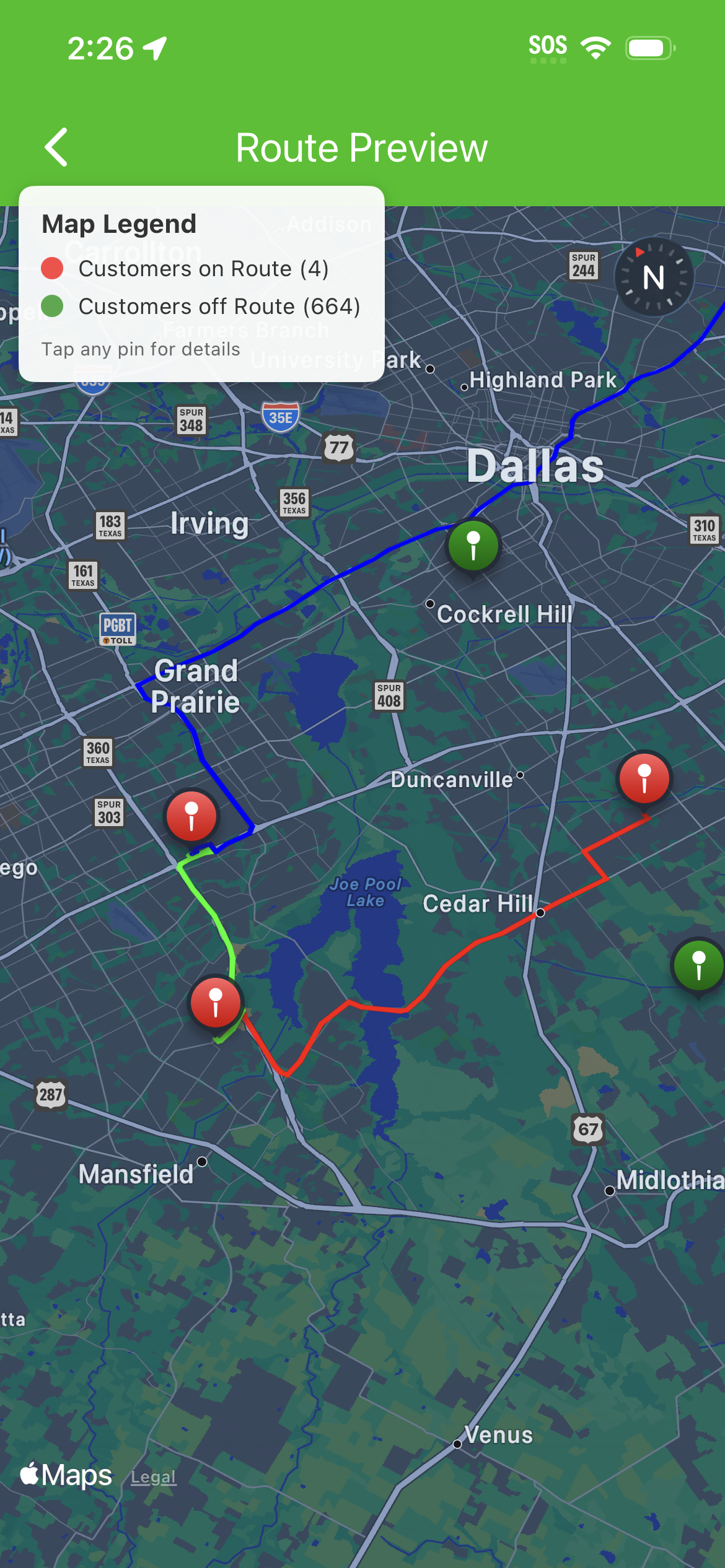 Route Navigation - Mobile app route preview with mapped stops and turn-by-turn context