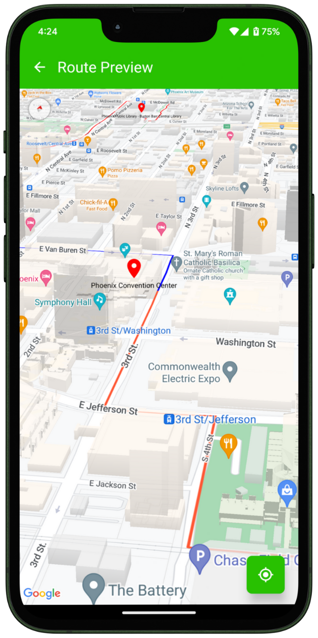 Route Navigation - Mobile app showing turn-by-turn directions and route optimization